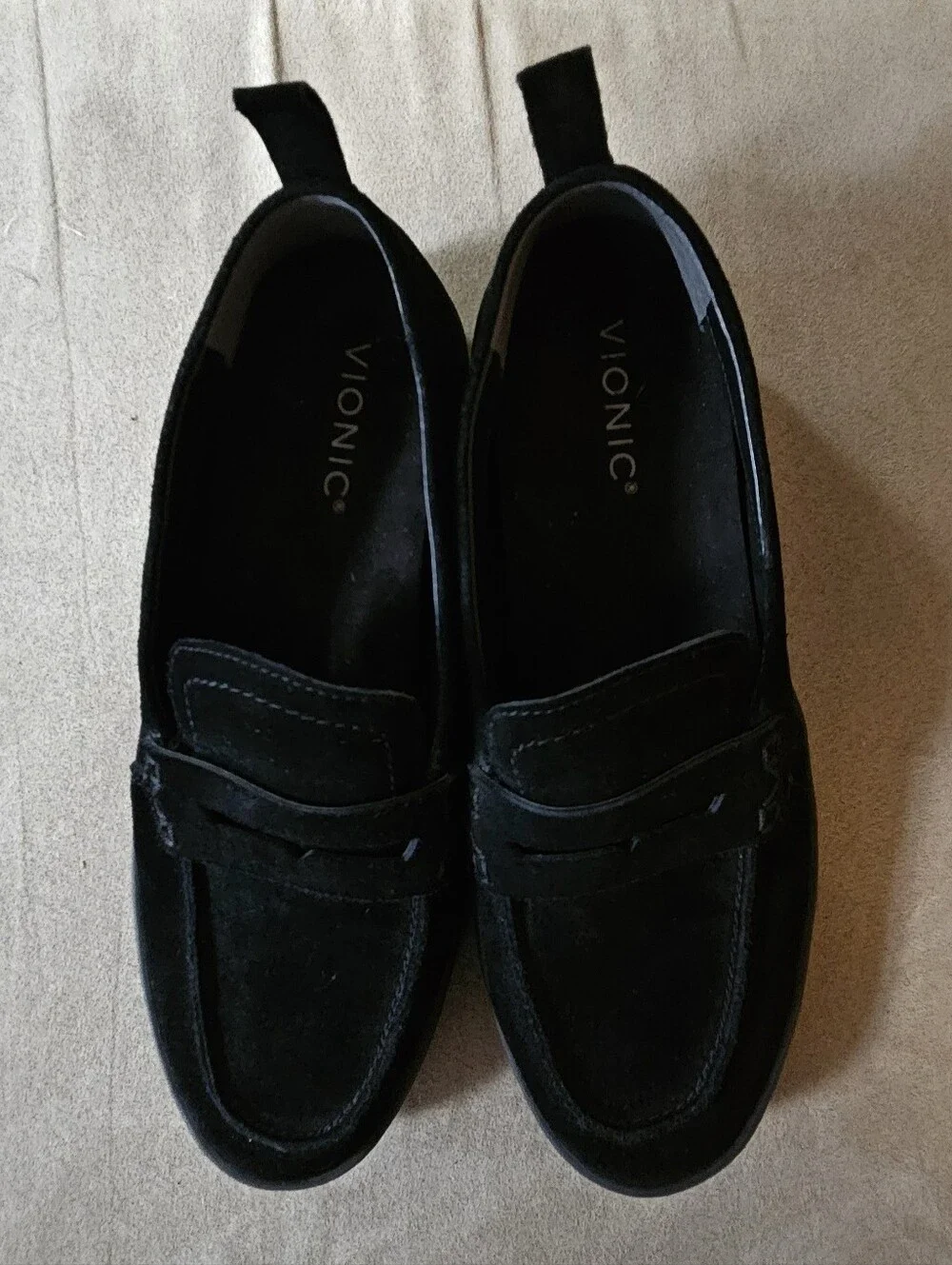 Vionic Uptown Black Suede Penny Loafers 8W